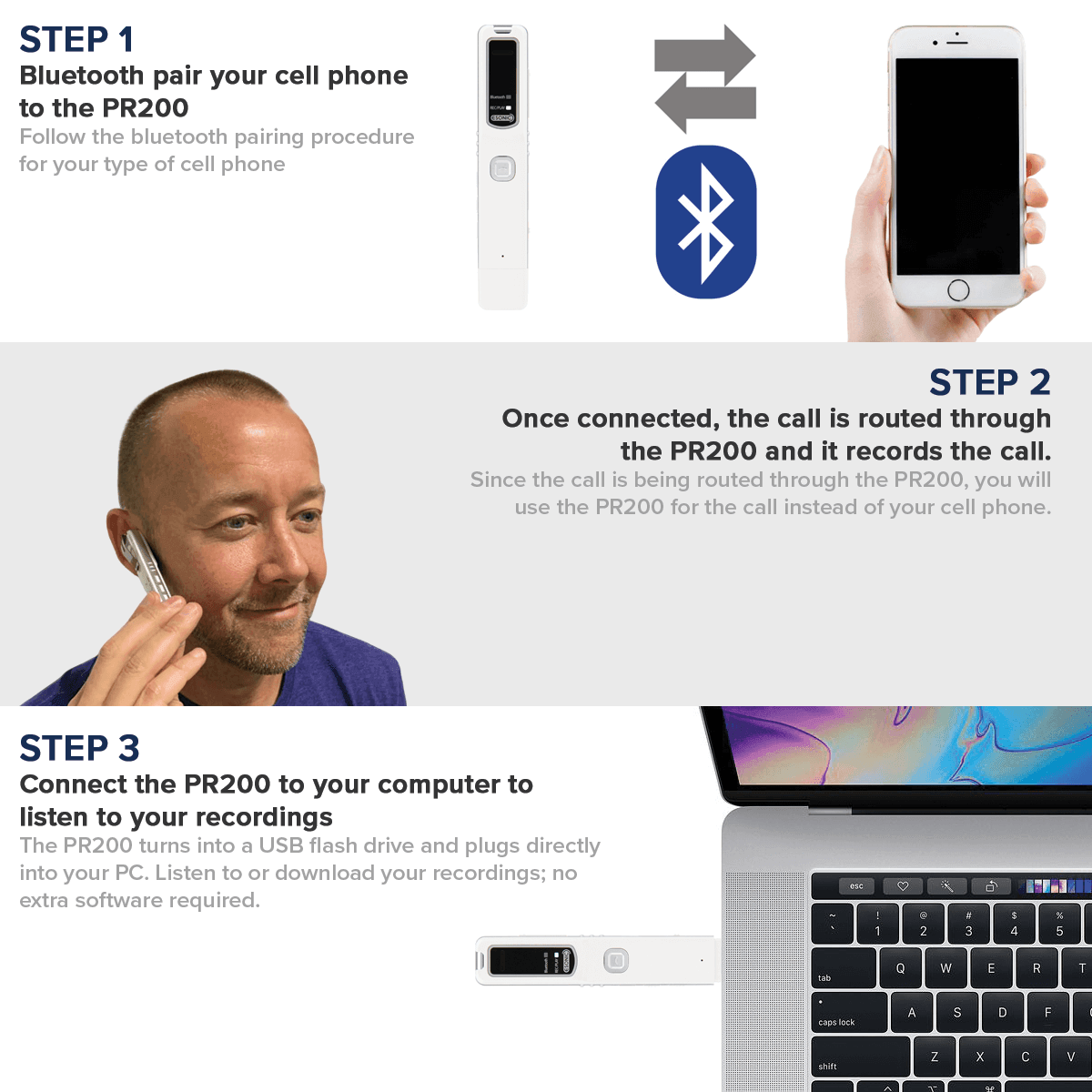 PR200 Cell Phone Call Recording Device, iPhone & Android Mobile